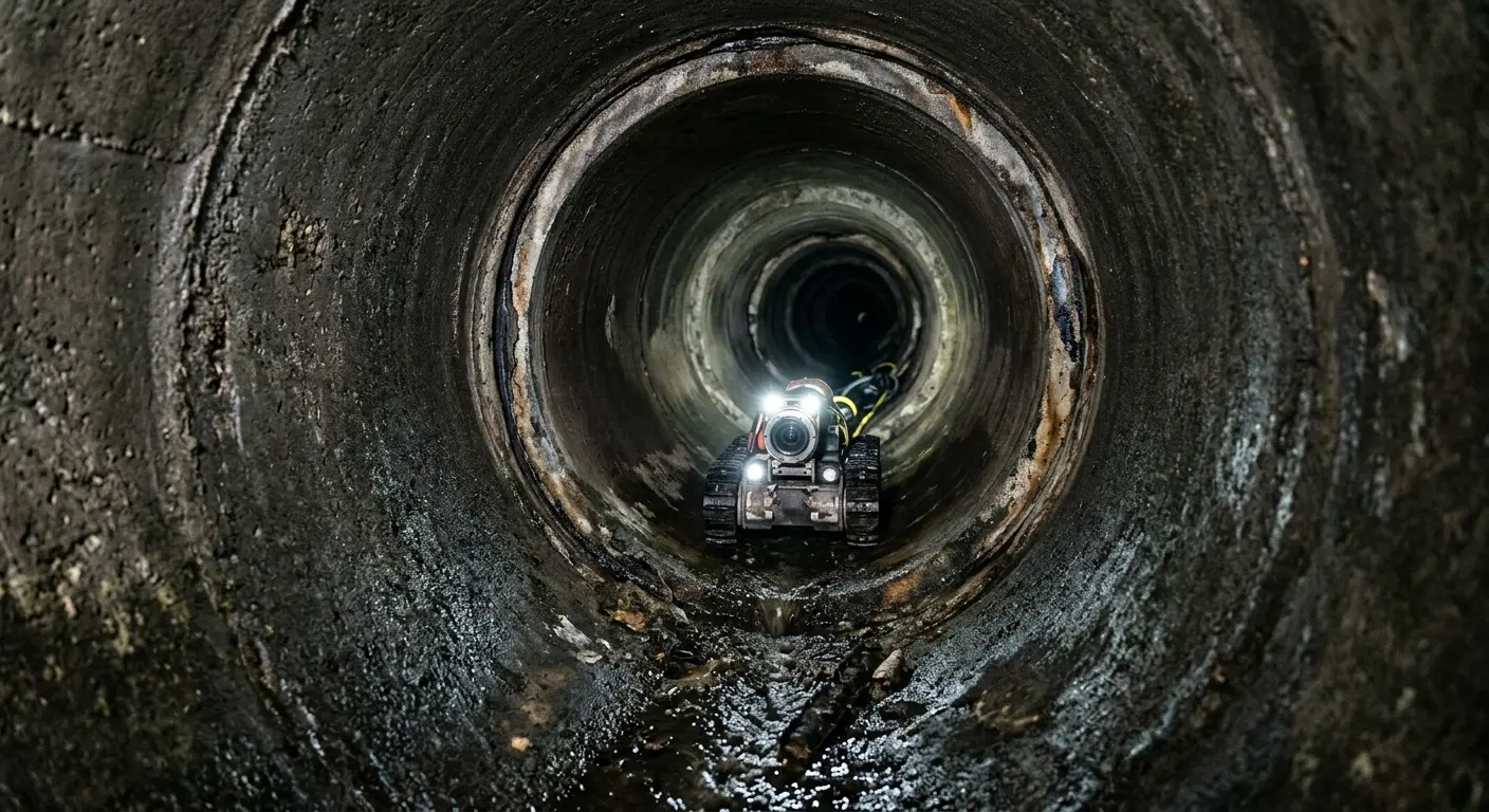 Robotic sewer camera inspecting pipe interior for Drain Snake Service in Muhlenberg